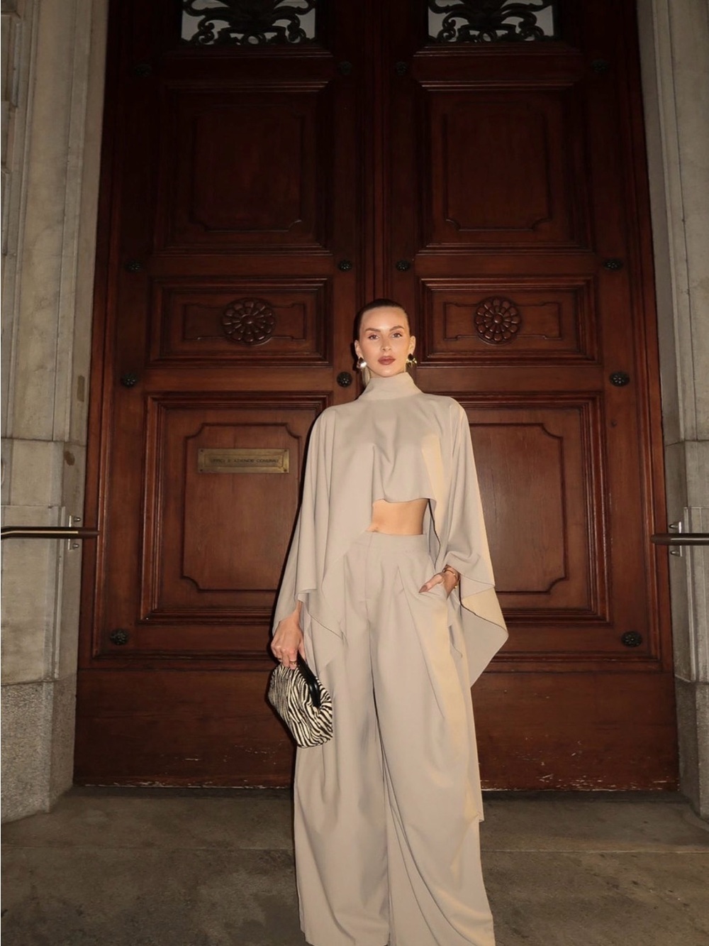 Fashion Nova Neutral Beige Wide-Leg High-Waist Pants
